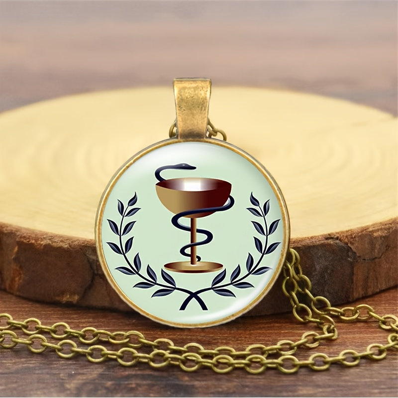 Teal Metal Classic Round Base Necklace with Green Pattern